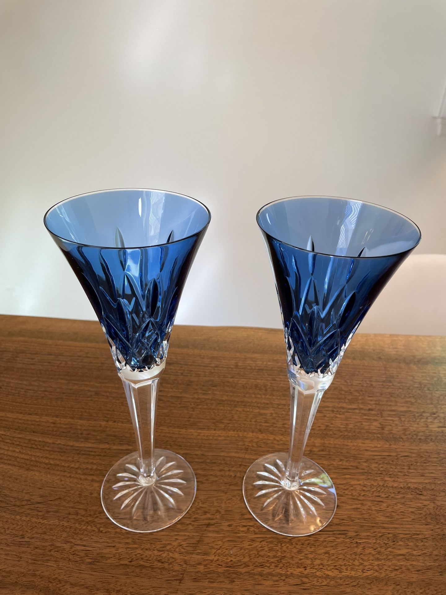 Waterford Crystal Lismore Cobalt Blue Champagne Flutes OBO