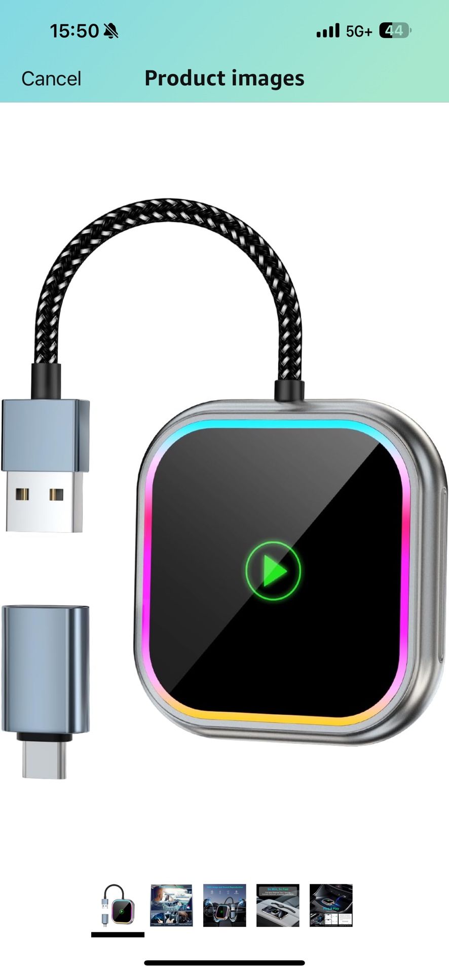 Wireless Carplay Adapter for iPhone with Audio Reactive Lighting