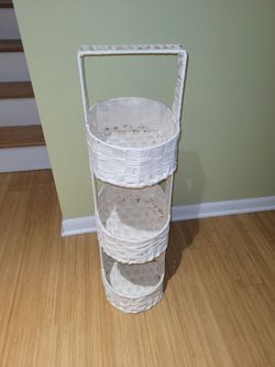 3-Tier White Wicker Basket Stand