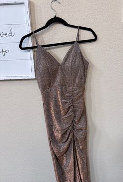 Rose Gold Metallic Ruched Maxi Dress