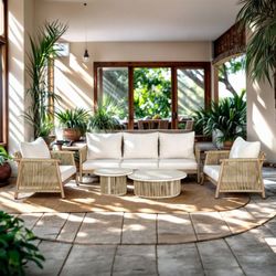 Patio Sofa set 5 pc Beige fabric, Aluminum Ceramic. New Especial price 