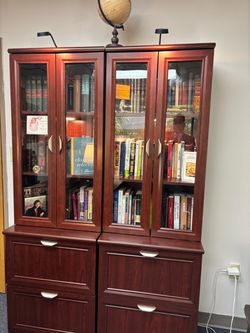 Executive Office Bookcases with Glass Doors & File Cabinets – $150 Each