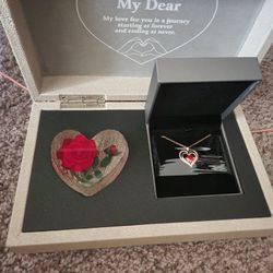 Red Heart Necklace With Forever Rose