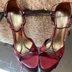 Red Leather T Strap Heels 