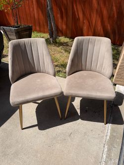 Velvet Channel Back Dining Chairs Set of 2, Gold Legs, Mid Century