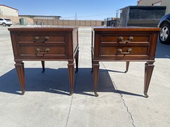 Mid 20th Century Vintage Leather Top Mahogany Nightstands