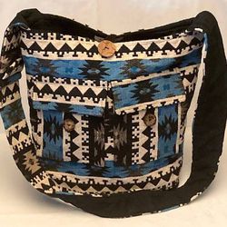 Tribe Azure Handcrafted Fair Trade large shoulder or crossbody bag wide strap