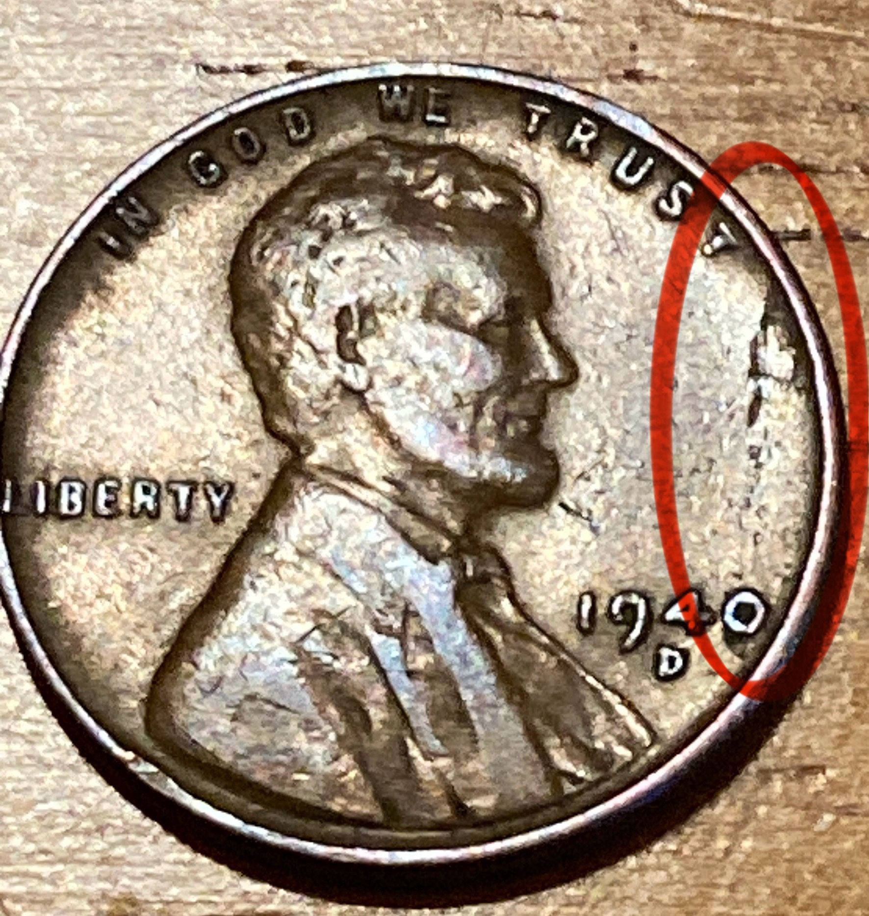 1940D Wheat Cent With Mint Lamination Error