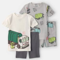 Toddler Boy Trash Truck 100% Cotton Short-Sleeve Snug Fit 4-Piece Pajama Set - Grey