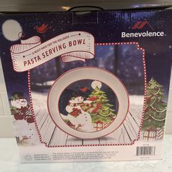 Benevolence Snowman Christmas Pasta Serving Bowl 13.25” X 3” Hand painted, New