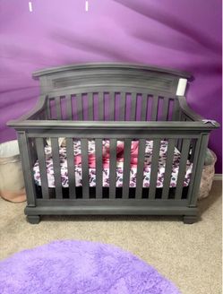 Gray Wood Convertible Baby Crib