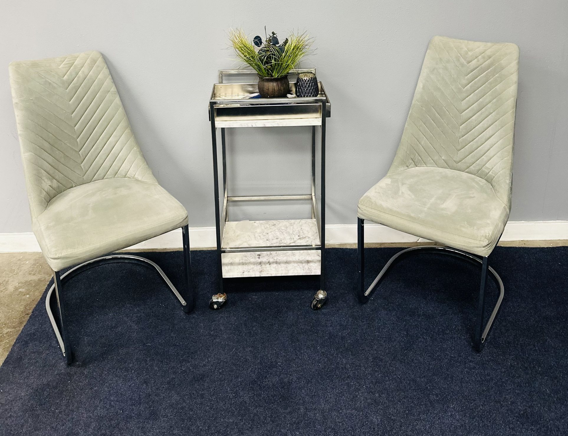 2 Gray Velvet Dining Chairs