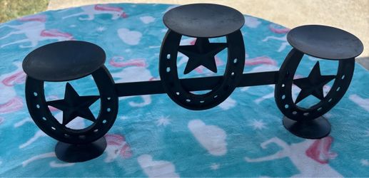 Black Metal Horseshoe Star Candle Holder Set