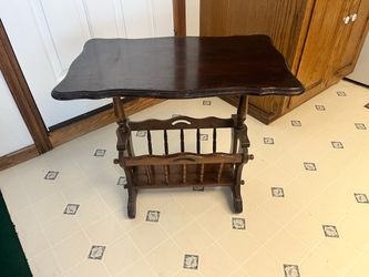Vintage Wood Side Table with Magazine Rack