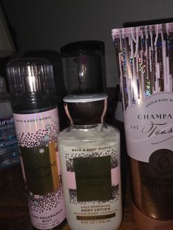 Bath and Bodywork Champagne Toast set. Spray mist, Lotion and bodywash