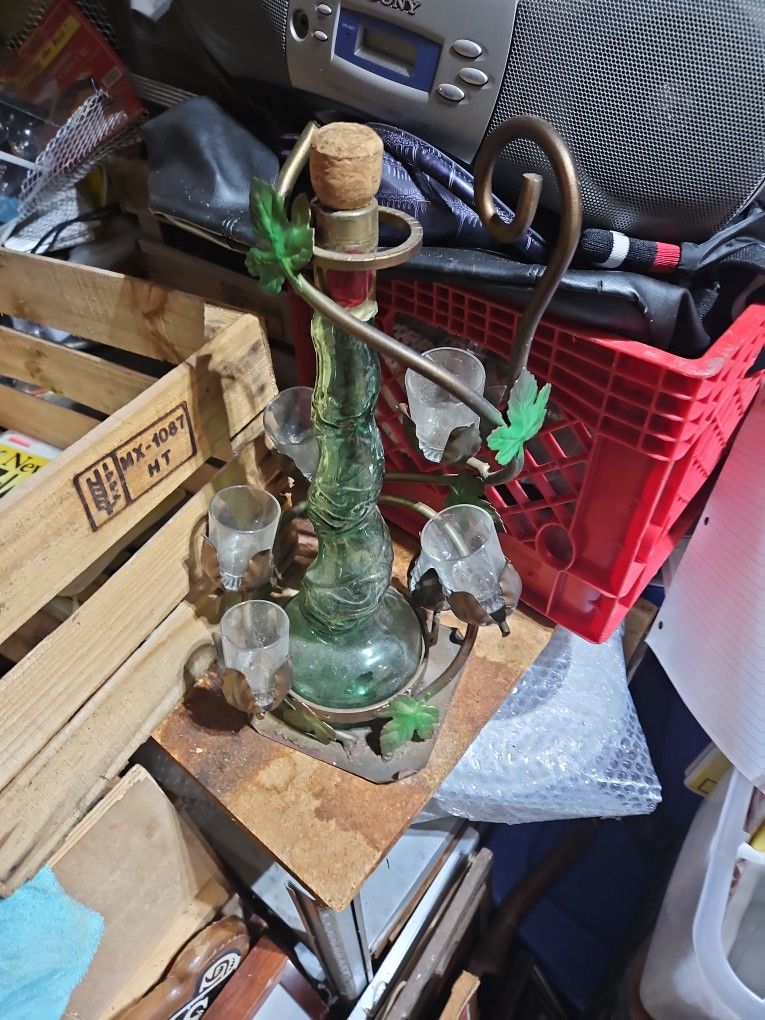 Antique Bottle Cast Oron Shot Glass Wine Set