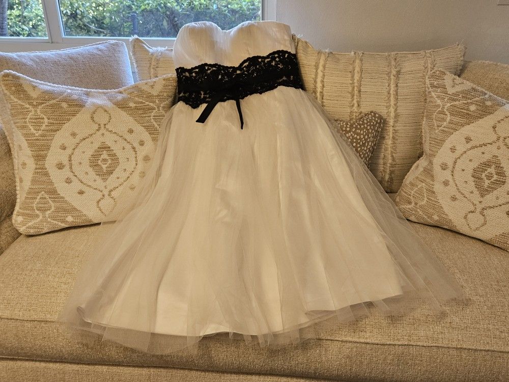 princess polly baby blue dress NWT Tea Length JJs House White Wedding Dress Black Accent Waist Detail Size  14