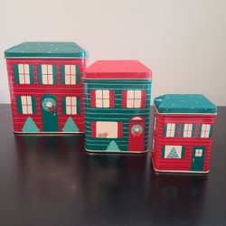 Vintage Hallmark Christmas Tin Nesting Houses