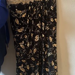 strapless black and gold dress