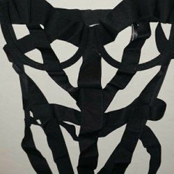 NEW NWOT VICTORIA'S SECRET VERY SEXY BLACK BANDED STRAPPY BONDAGE BODYSUIT DANCER LINGERIE SIZE MEDIUM M