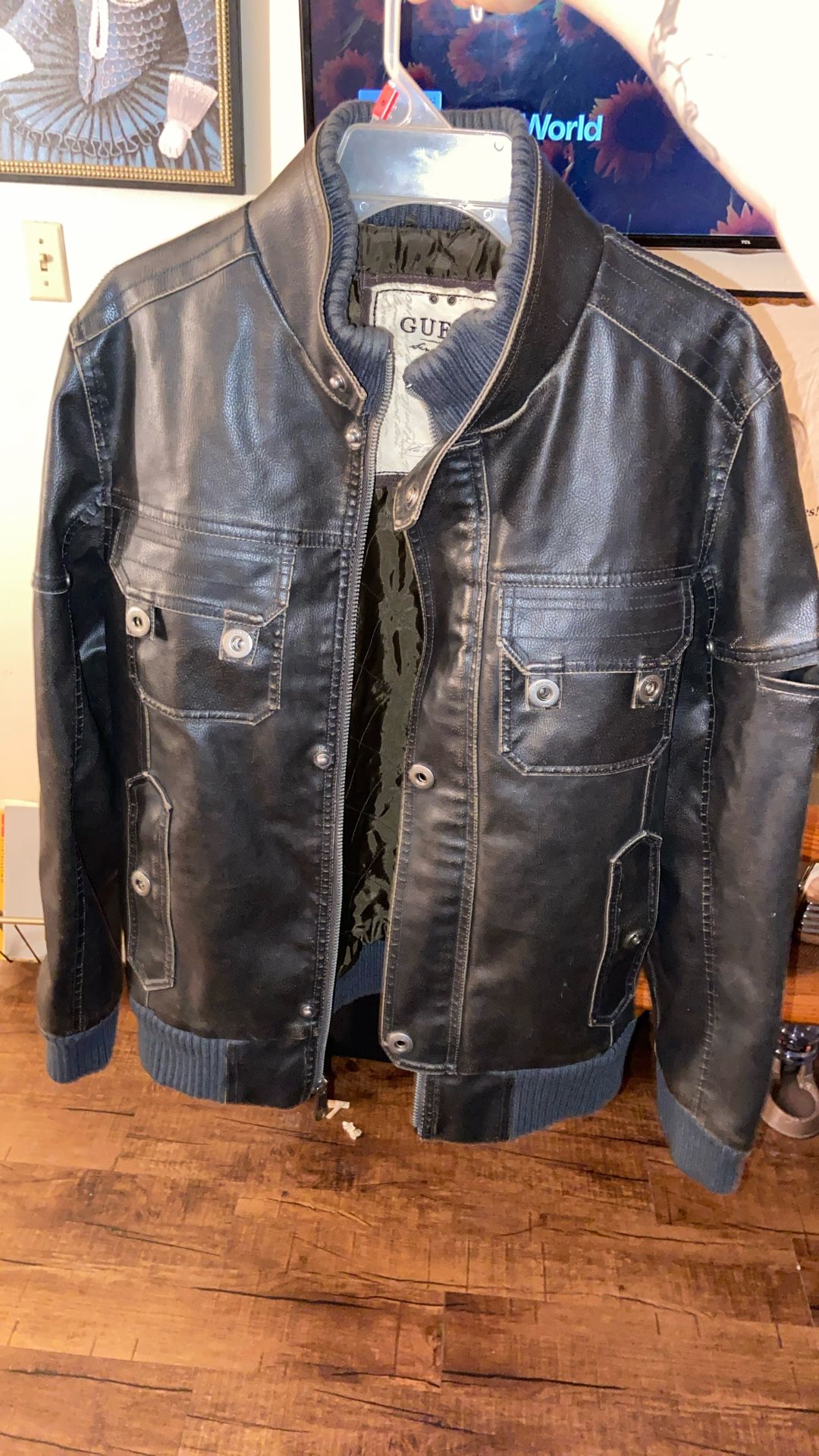 Vintage Guess Leather Bomber Jacket