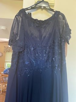 Navy Blue Formal Gown with Lace Embroidery