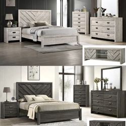 4- Pc Bedroom set Dresser,Mirror  Nightstand (1) Queen size bed frame  Not including Mattress and Box Sp