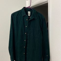Mens Corduroy Button Up Forest Green H&M Size Small