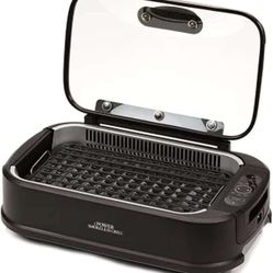Smokeless Indoor Electric Grill With Tempered Lid Interchangeable Griddle Plate 