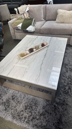 Marble Top Coffee Table with Wood Base