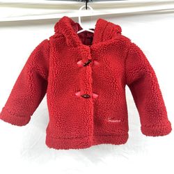 Tommy Hilfiger Toddler Girl Sherpa Teddy Jacket Red 2T With Hood Winter Coat