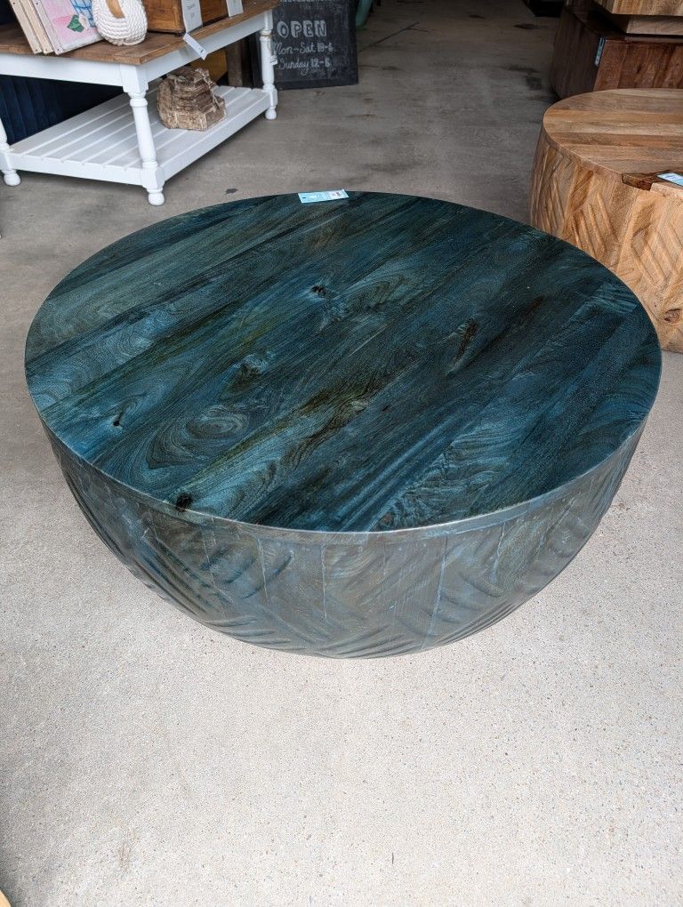 Hand Carved Mango Wood Toco Drum Coffee Table 