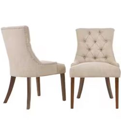 Bakerford Biscuit Beige Upholstered Dining Chair with Tufted Back (Set of 2)