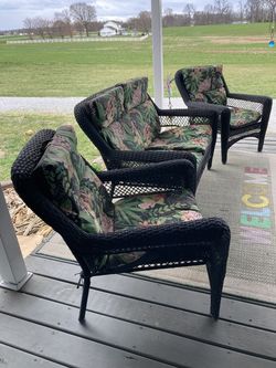 Wicker Love seat and 2 Side Chairs with pads