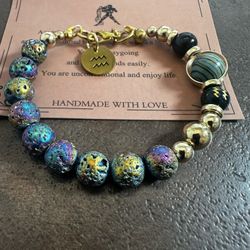 Aquarius Beaded Bracelet with Gold Accents
