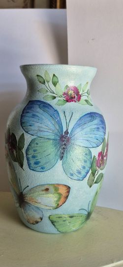 Hand painted and decoupaged vase