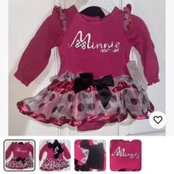 New Disney Baby Minnie Mouse tutu style dress pink black and silver size 3m 6m 9m 12m