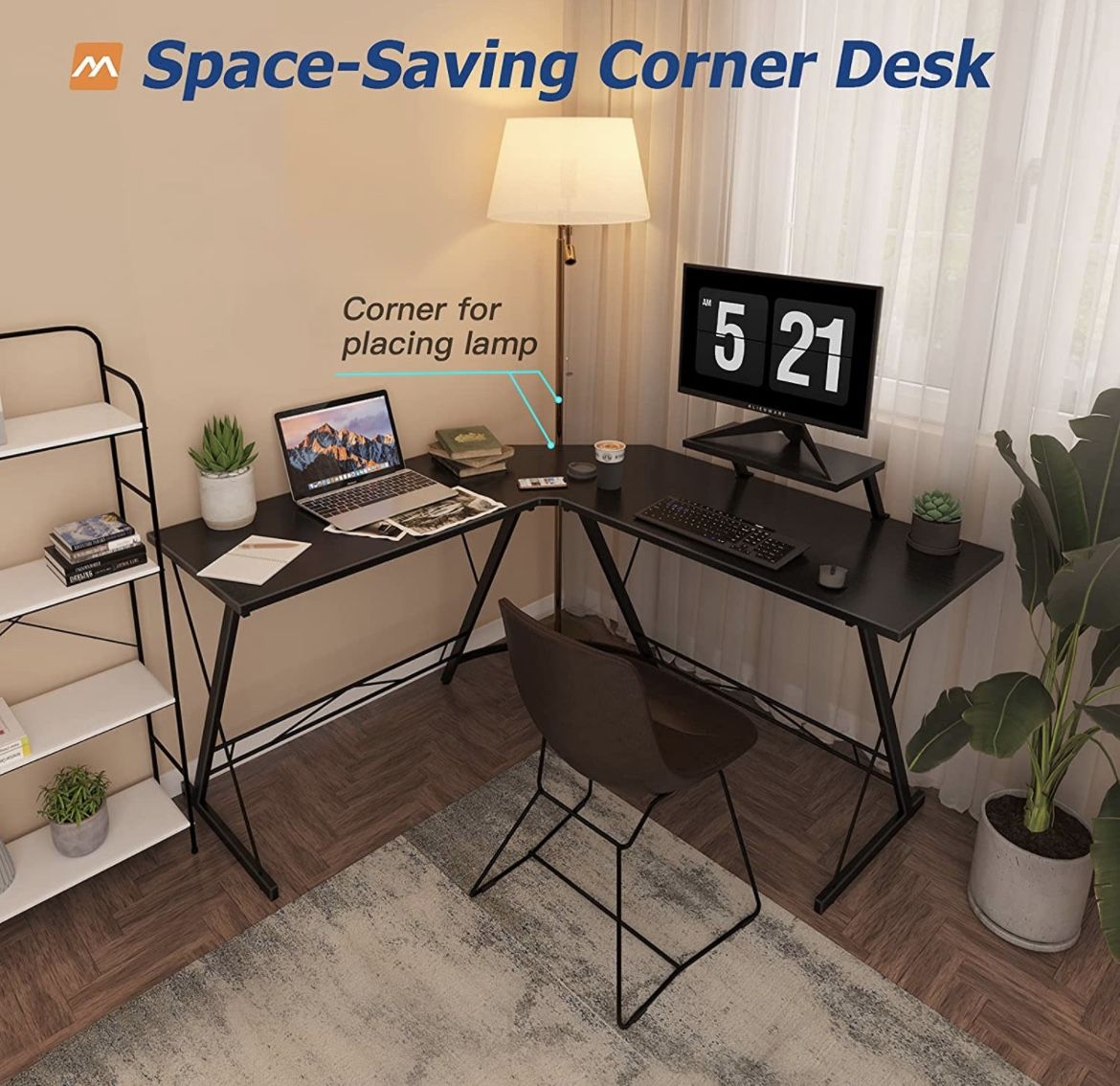 Home Office Corner Desk with Shelf