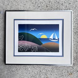 Vintage Misha Moracha Signed Sea Time MCM Pop Art Framed Artwork