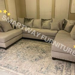 Dove Sectional Double Grey Fabric New 