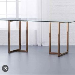 CB2 Brass Gold Glass Dining Table 72”