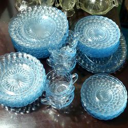 Depression Bubble Blue Glass From Anchor Hocking  Circa 1940's 43-45 Pcs