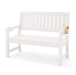 White HDPS all weather bench with cup holders