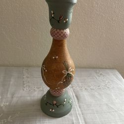 9.5” bees wood candle holder