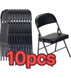 10 Pack Folding Chairs with Padded Seats , Portable Stackable Commercial Seat with Steel Frame , Black (330lbs Capacity)