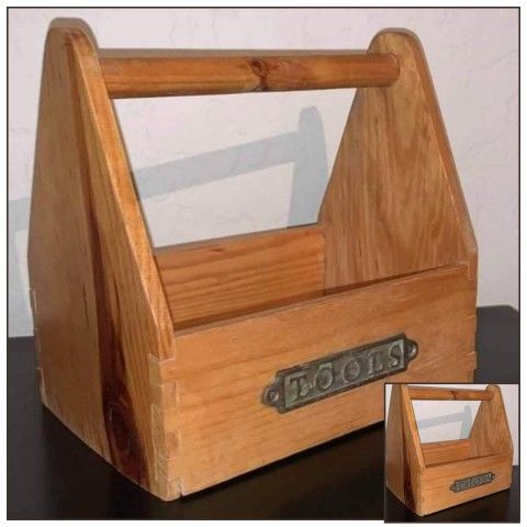 VINTAGE WOOD BRASS TOOL BOX CADDY TOOLBOX STORAGE CONTAINER BASKET WORKSHOP ORGANIZER