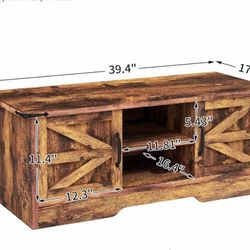 New, Coffee Table with Barn Doors,Farmhouse Center Table with Storage