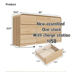 😀 9 Drawers Dresser for Bedroom, 63"W Dressers & Chest of Drawers w/Power Outlet, Curved Design, Wood Mid Century Storage Cabinet, Natural Texture, f