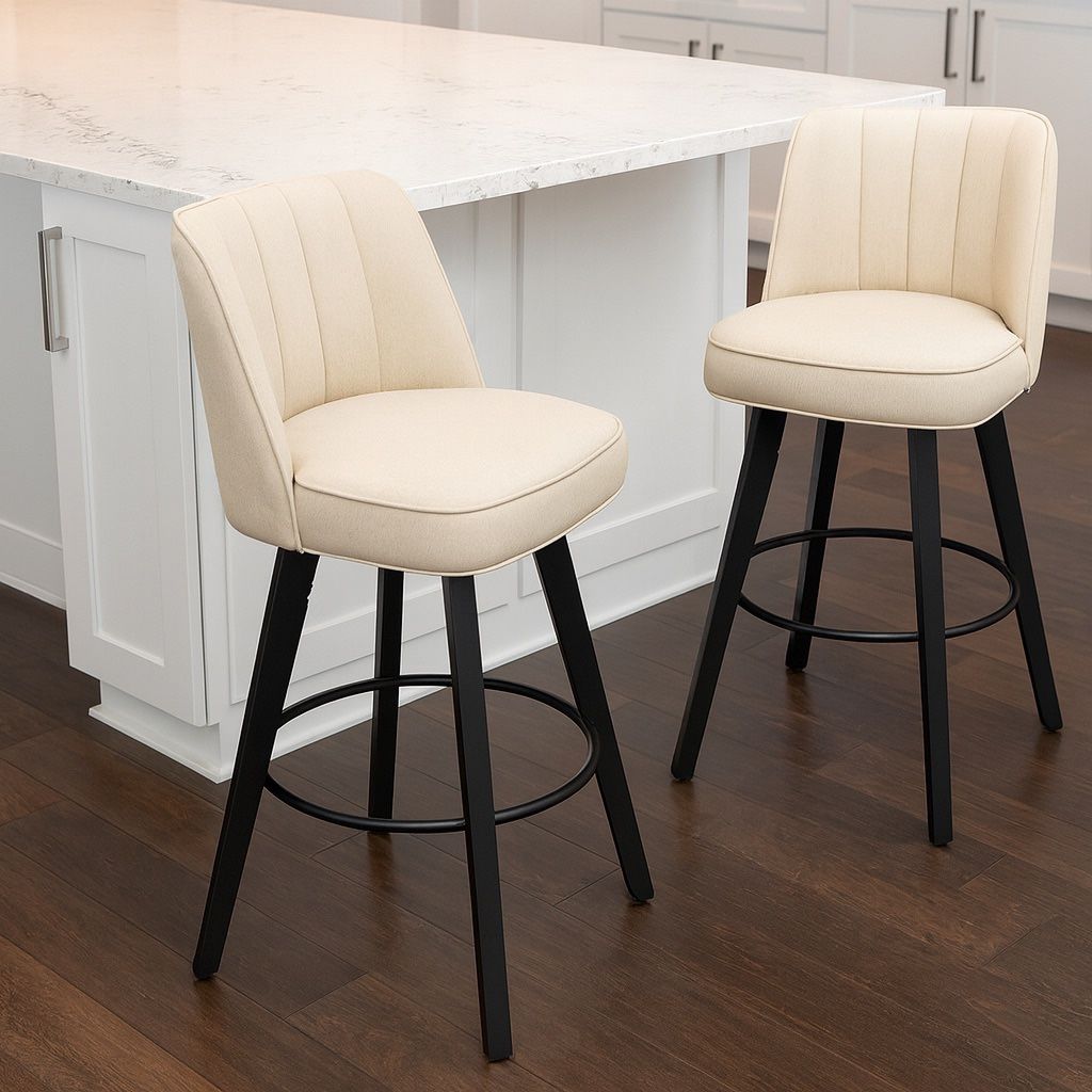New Luxury Set of 2 26" 360-degree Swivel Bar Stools, 26" Counter Height Bar Stools with High Back and Wood Legs, Morden Faux Leather Upholstered Bars