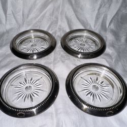 Vintage W & S Blackinton Silverplate Cut Glass Coasters Set of 4